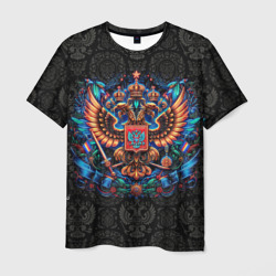 Золотой неоновый герб России – Мужская футболка 3D с принтом купить со скидкой в -26%