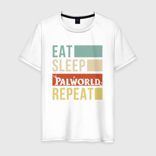 Мужская футболка из хлопка с принтом Eat sleep Palworld rpeat, вид спереди №1