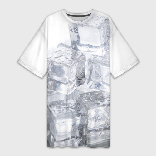 Платье-футболка с принтом Кубики льда на белом, вид спереди №1