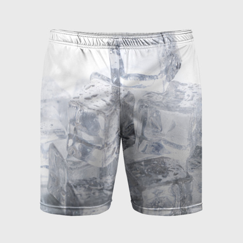 Мужские шорты спортивные с принтом Кубики льда на белом, вид спереди №1