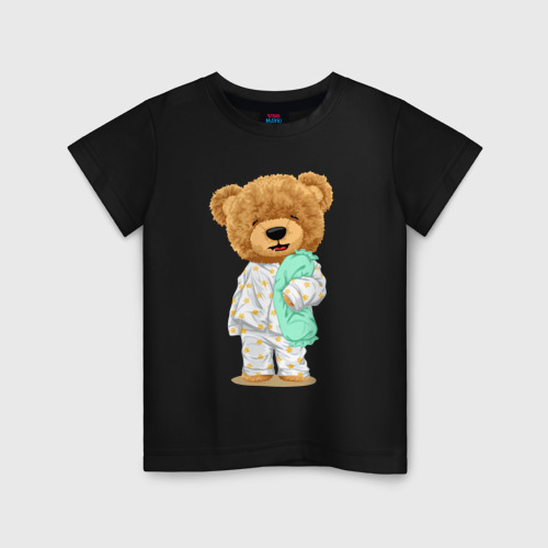 Детская футболка хлопок с принтом Плюшевый медвежонок сонный, вид спереди #2