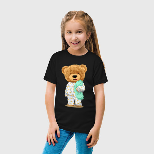 Детская футболка хлопок с принтом Плюшевый медвежонок сонный, вид сбоку #3