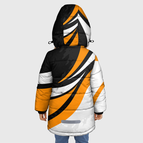 Зимняя куртка для девочек 3D с принтом КТМ - оранжевые вставки, вид сзади #2