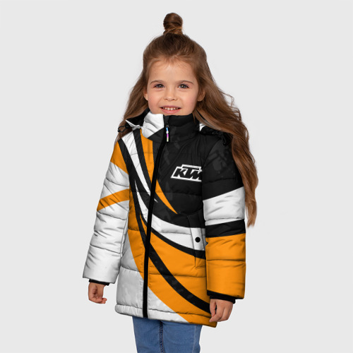 Зимняя куртка для девочек 3D с принтом КТМ - оранжевые вставки, фото на моделе #1