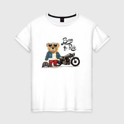Женская футболка хлопок Плюшевый медвежонок с мотоциклом