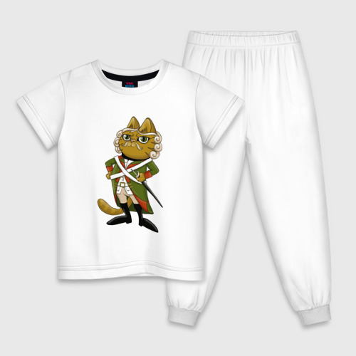 Детская пижама хлопок Кот-солдат, цвет белый