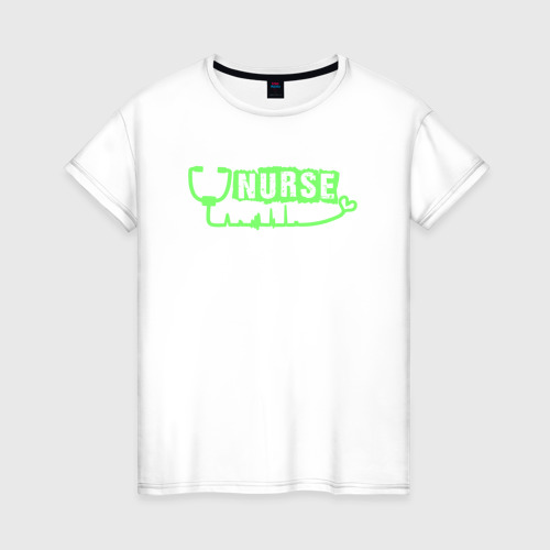 Женская футболка из хлопка с принтом Медицинская сестра, вид спереди №1