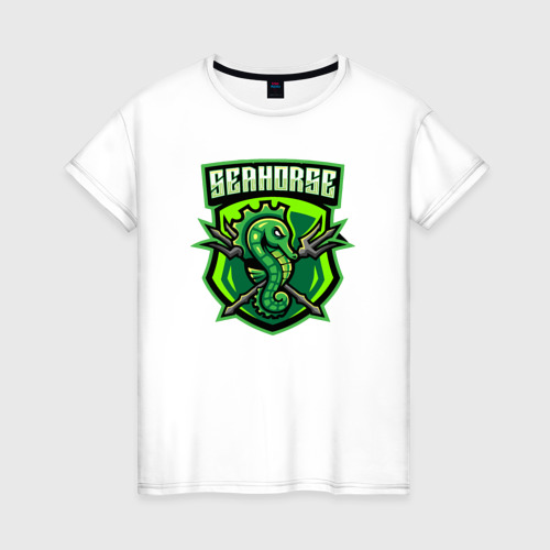 Женская футболка из хлопка с принтом Seahorse, вид спереди №1