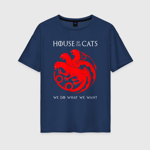 Женская футболка оверсайз из хлопка с принтом House of the cats, вид спереди №1