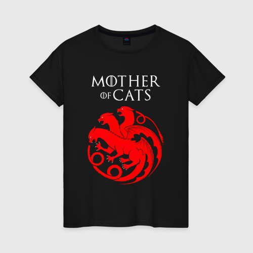 Женская футболка хлопок Мать котов - Mother of cats, цвет черный