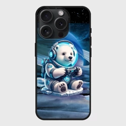 Чехол силиконовый для Apple iPhone 15 Pro Мax матовый Белый медвежонок кибер геймер