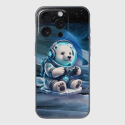 Чехол для iPhone 15 Pro Max силиконовый с защитой камеры Белый медвежонок кибер геймер
