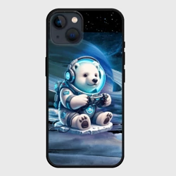 Чехол для iPhone 14 Белый медвежонок кибер геймер