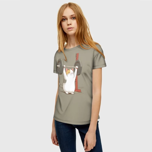 Женская футболка 3D с принтом Кот спортсмен, фото на моделе #1