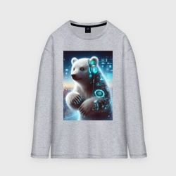 Женский лонгслив oversize хлопок Funny cyber bear cub - cutie