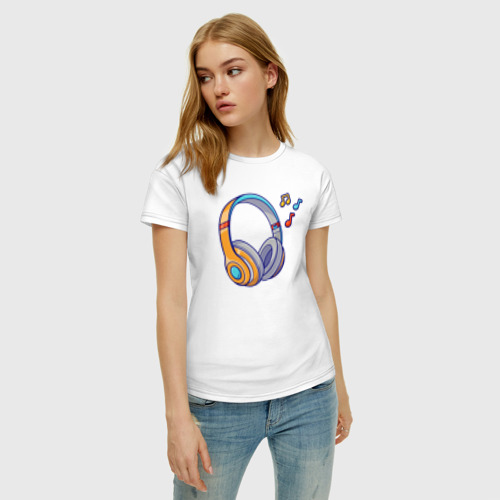 Женская футболка хлопок Наушники, цвет белый - фото 3