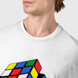 Футболка с принтом Rubik cube для мужчины, вид на модели спереди №4. Цвет основы: белый