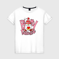 Женская футболка хлопок Прикольный гном с сердцем