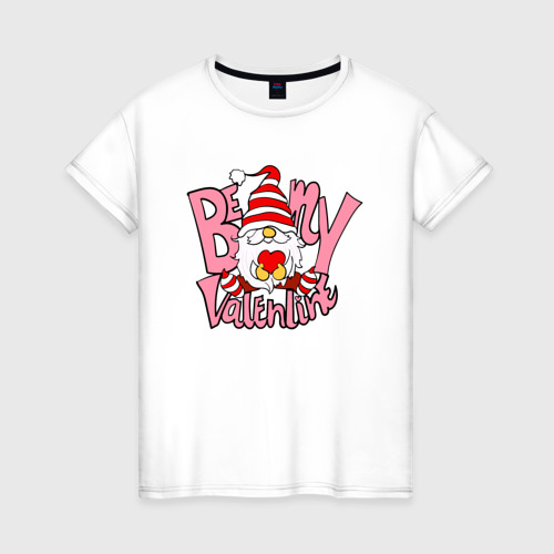 Женская футболка хлопок Прикольный гном с сердцем, цвет белый