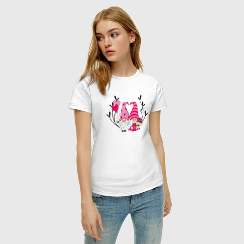 Женская футболка хлопок Пара влюбленных гномов, цвет белый - фото 3