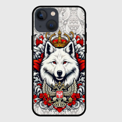 Чехол для iPhone 13 mini Русский белый волк и герб России