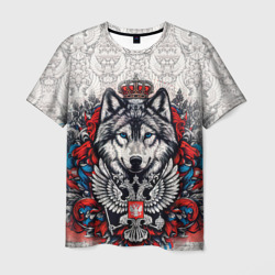 Белый волк и белый герб России – Мужская футболка 3D с принтом купить со скидкой в -26%