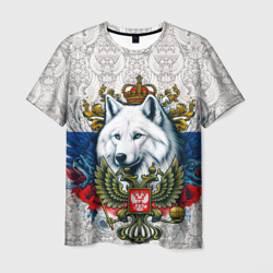 Белый русский волк и герб России – Мужская футболка 3D с принтом купить со скидкой в -26%