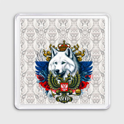 Магнит 55*55 Белый русский волк и герб России