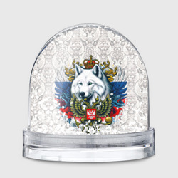 Игрушка Снежный шар Белый русский волк и герб России