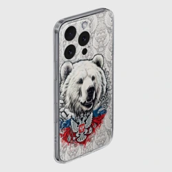 Чехол для iPhone 16 Pro Max силиконовый с защитой камеры Белый медведь и белый  герб России - фото 2