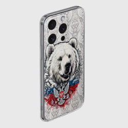 Чехол для iPhone 15 Pro силиконовый с защитой камеры Белый медведь и белый  герб России - фото 2
