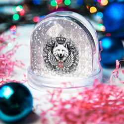 Игрушка Снежный шар Волк белый герб России - фото 2