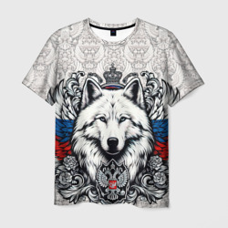 Герб России и белый русский волк – Мужская футболка 3D с принтом купить со скидкой в -26%