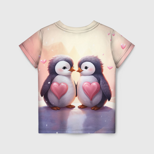 Детская футболка 3D с принтом Два влюбленных пингвина, вид сзади #1