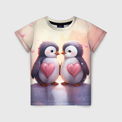 Детская футболка 3D с принтом Два влюбленных пингвина, вид спереди #2