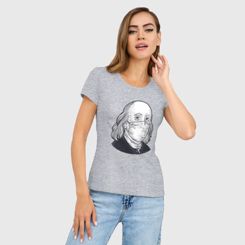 Женская футболка хлопок Slim Франклин в маске, цвет меланж - фото 3