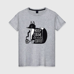Лисичка с кофе – Женская футболка хлопок с принтом купить со скидкой в -20%