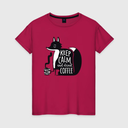 Лисичка с кофе – Женская футболка хлопок с принтом купить