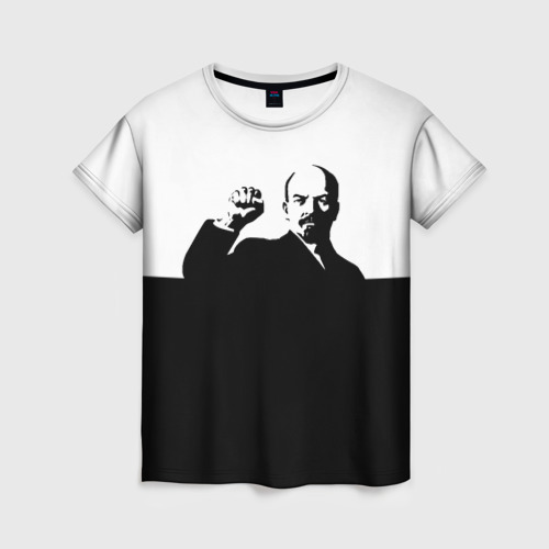 Женская футболка 3D с принтом Силуэт Владимира Ильича Ленина, вид спереди #2