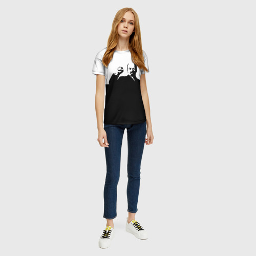 Женская футболка 3D с принтом Силуэт Владимира Ильича Ленина, вид сбоку #3