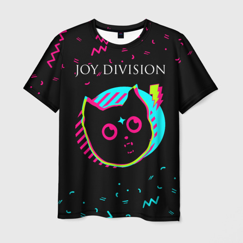 Мужская футболка с принтом Joy Division - rock star cat, вид спереди №1