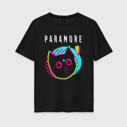 Женская футболка хлопок Oversize Paramore rock star cat