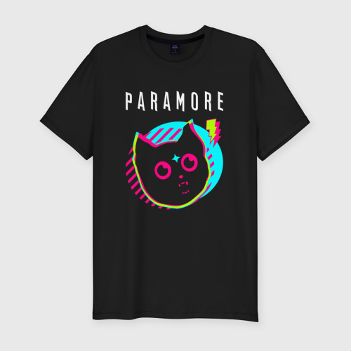 Мужская футболка хлопок Slim Paramore rock star cat, цвет черный