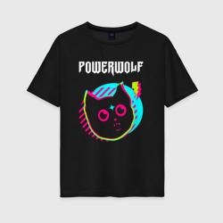 Женская футболка хлопок Oversize Powerwolf rock star cat