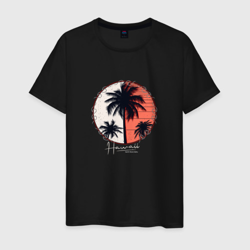 Мужская футболка хлопок Гавайи и пальмы, цвет черный