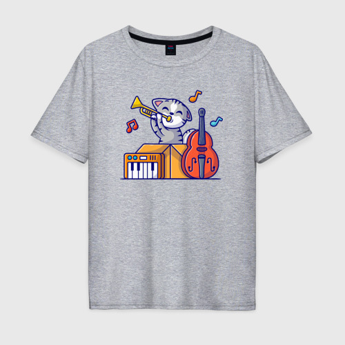 Мужская футболка хлопок Oversize с принтом Джазовый котик, вид спереди #2
