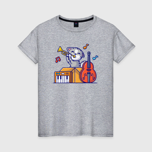 Женская футболка хлопок Джазовый котик, цвет меланж
