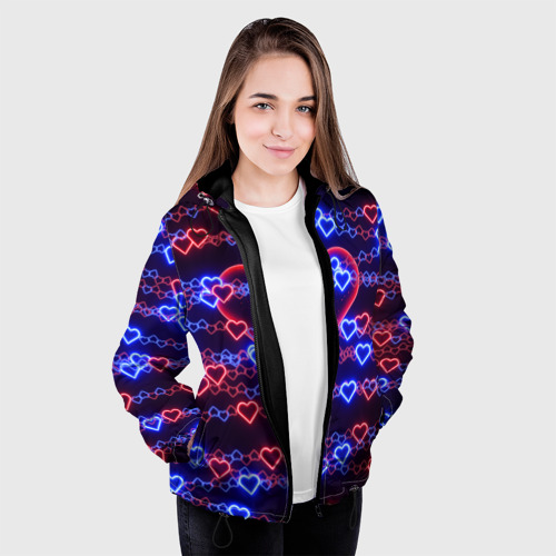 Женская куртка 3D Оковы-сердца, красная половинка, цвет черный - фото 4