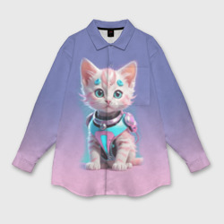 Мужская рубашка oversize 3D Милый котёнок - киберпанк милашка