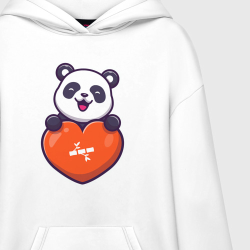 Худи SuperOversize хлопок Сердечная панда, цвет белый - фото 3